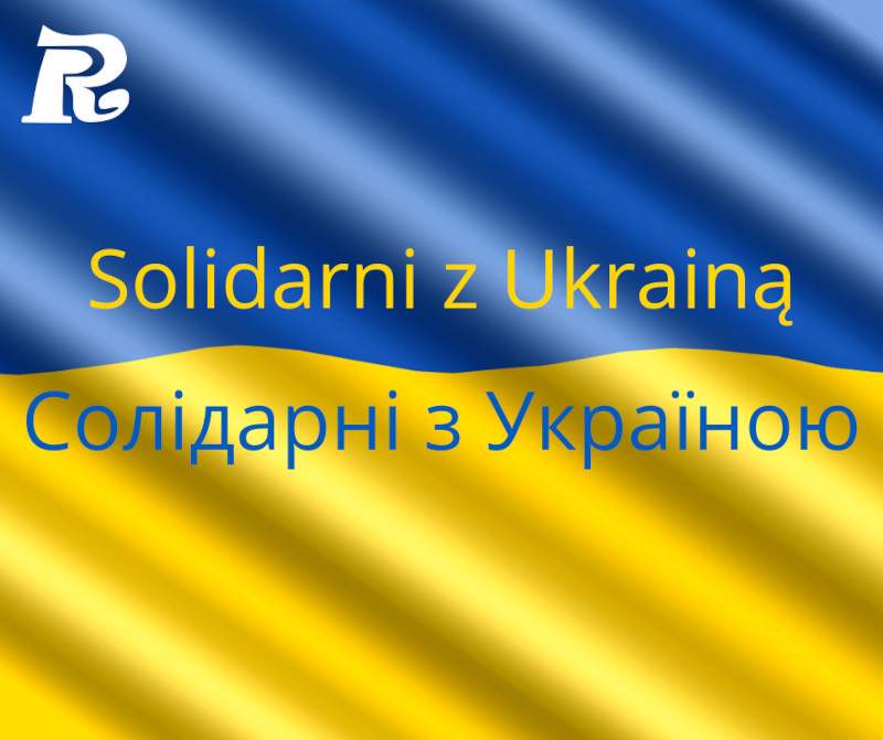  Flaga Ukrainy z napisem - Solidarni z Ukrainą
