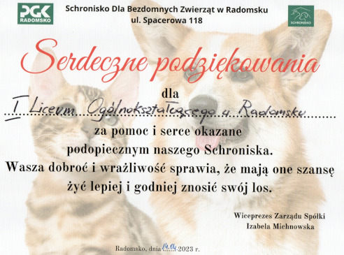  Podziękowanie dla I LO