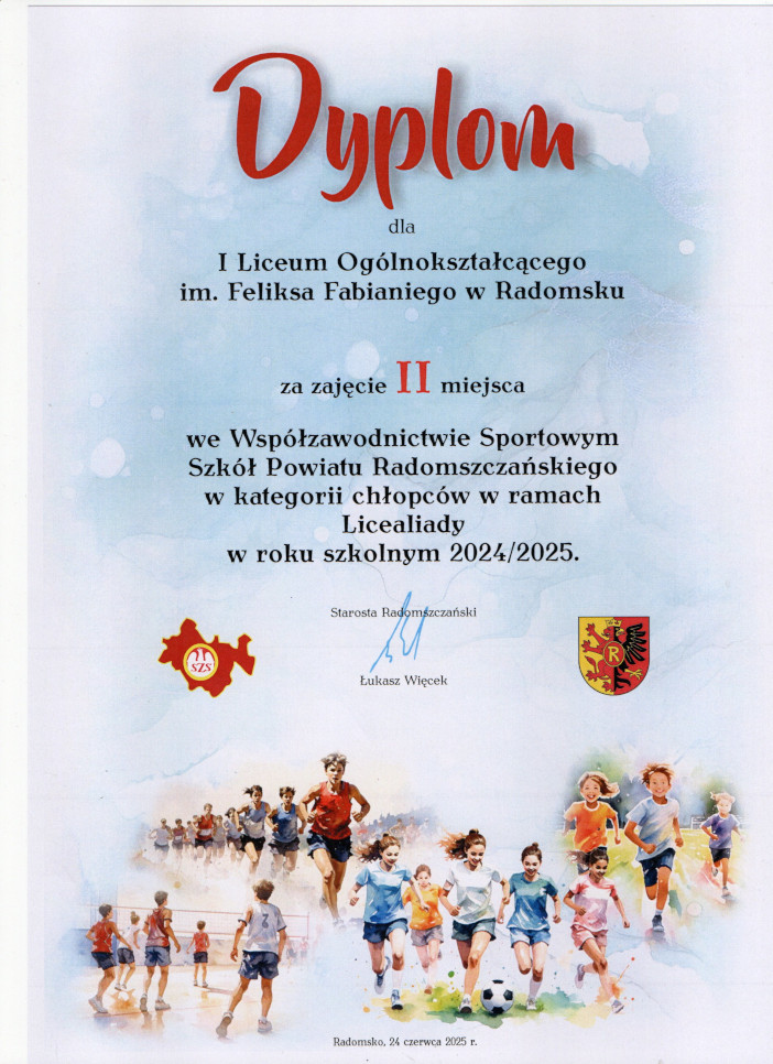Dyplom za zajęcie II miejsca we współzawodnictwie Sportowym- chłopcy